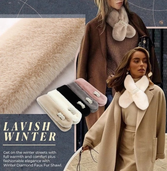 Écharpe portefeuille en fausse fourrure à diamants d'hiver – Image 3