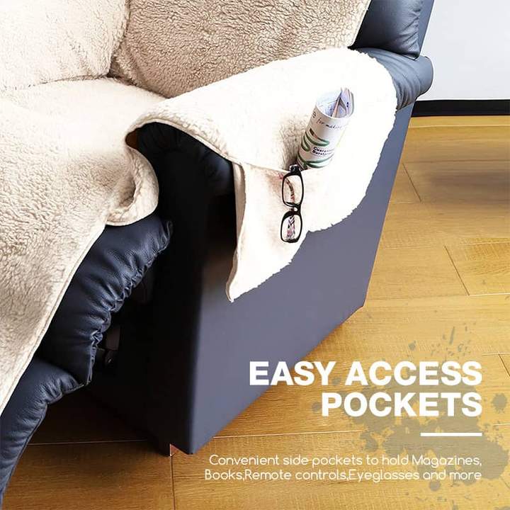 Housse de fauteuil inclinable confortable une pièce en poly polaire avec poches – Image 4